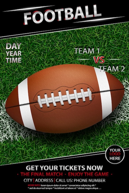 Плакат американского футбола Спортивный бар вечеринка баннер Футбольный мяч с иллюстрацией неоновых огней