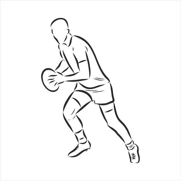 American football Rugby player contour, vector sketch