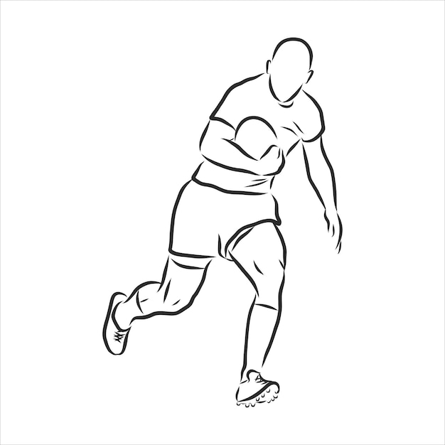 American football Rugby player contour, vector sketch