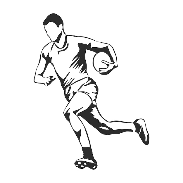 Контур игрока регби в американский футбол, векторный рисунок