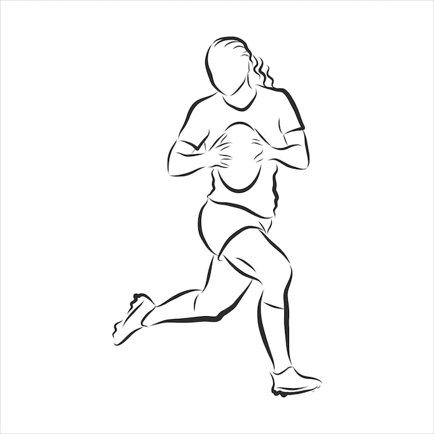 American football Rugby player contour, vector sketch