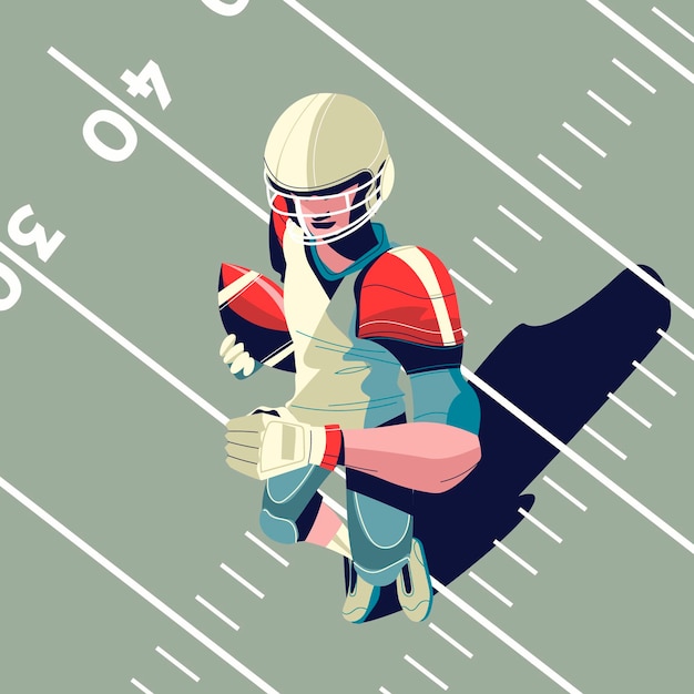 Vector american football-spelers zijn klaar om een wedstrijd te beginnen op veldachtergrond