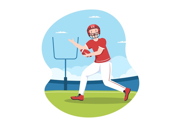 American Football Sports Player Hand Drawn Cartoon Flat Illustration