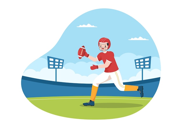 American Football Sports Player Hand Drawn Cartoon Flat Illustration