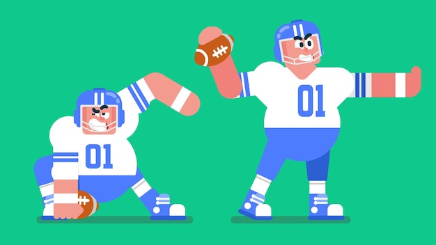 Vector american football sportsman player with pigskin ball ready to throw it, proud footballer flat avatar
