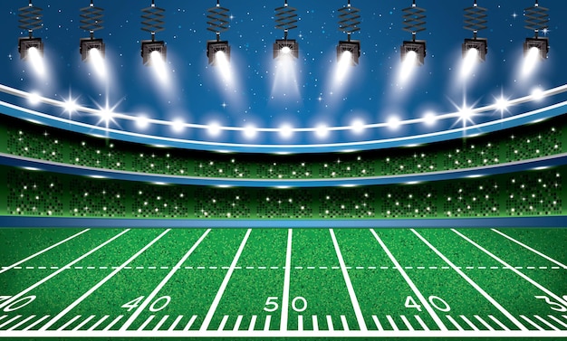 American football stadium arena with spotlights. vector illustration.