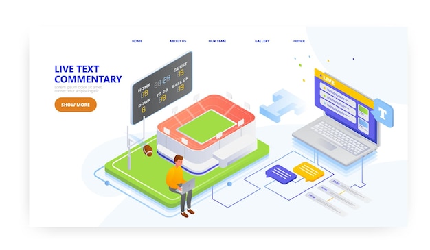 アメリカン フットボール チーム プレーヤー スコア ライブ テキスト解説ランディング ページ デザイン ウェブサイト バナー ベクトル