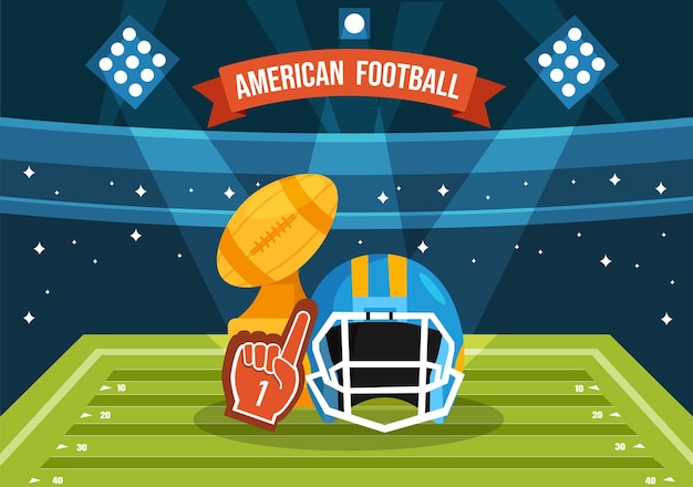 Vector american football vector illustration with ball athlete equipment element set in background template