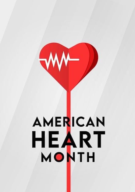 American heart month design vector illustration of heart and beat for education background banner poster