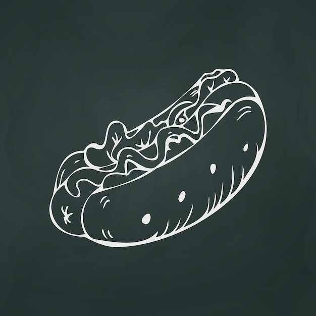 Vector american hot dog thin white lines on a textural dark background vector