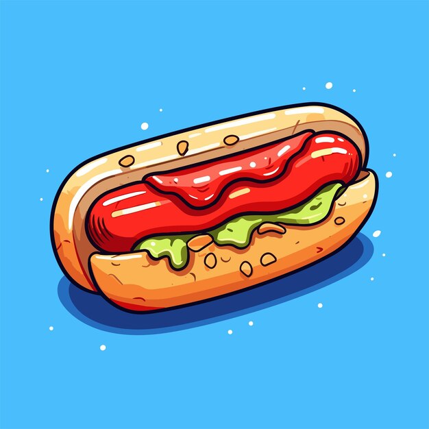 American hotdog sandwich hot dog in cartoon style flat on an isolated background