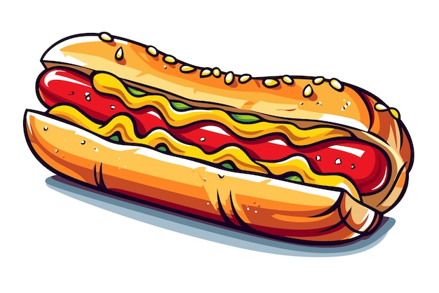 Panino hotdog americano hot dog in stile cartone animato piatto su uno sfondo isolato