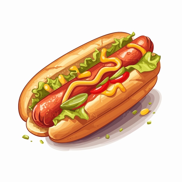 Vettore panino hotdog americano hot dog in stile cartone animato piatto su uno sfondo isolato