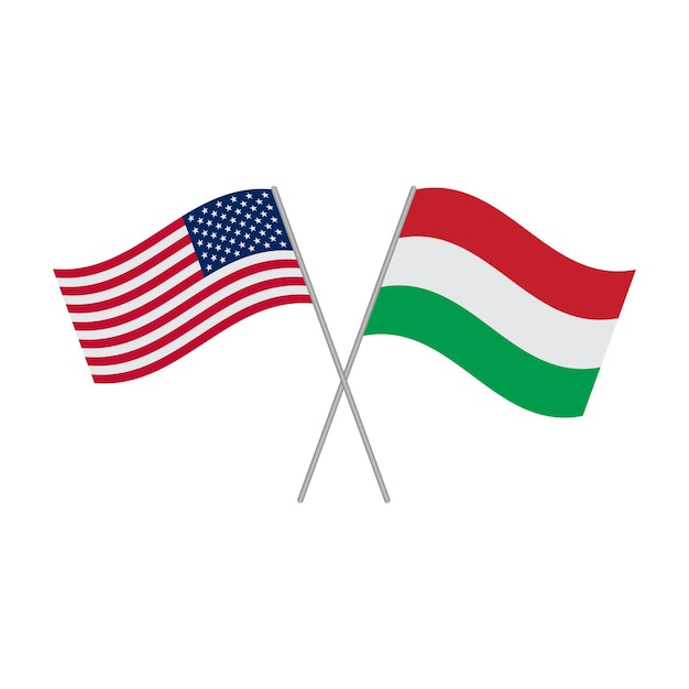 American and Hungarian flags isolated on white background