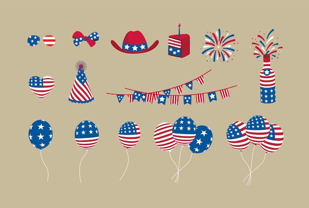 Vector american independence day 4th of july elements collection vector
