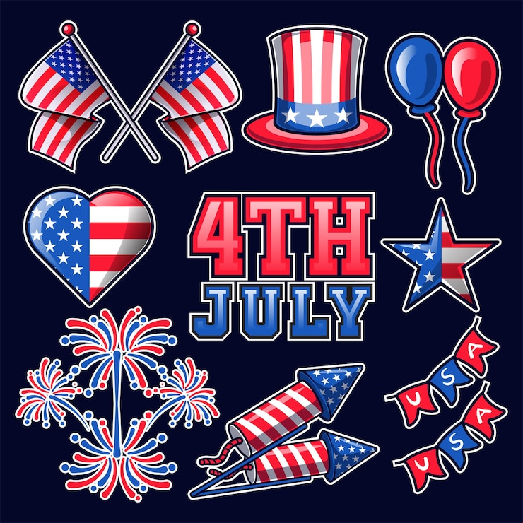 アメリカ独立記念日要素コレクション 7 月 4 日の独立記念日米国セット コレクション