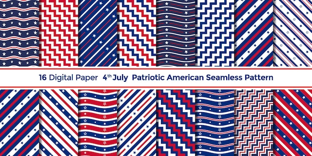 American independence day patriotic seamless pattern set