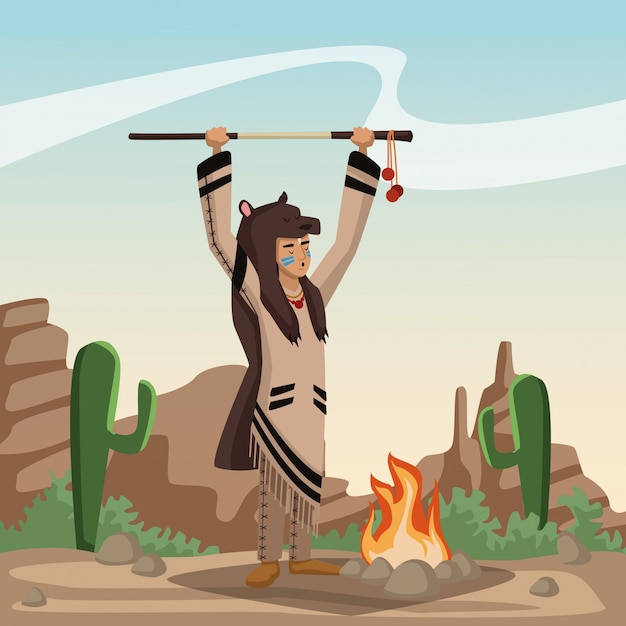 American indian cartoon in desert