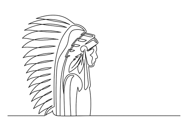 흰색 배경에 고립 된 아메리칸 인디언 연속 라인