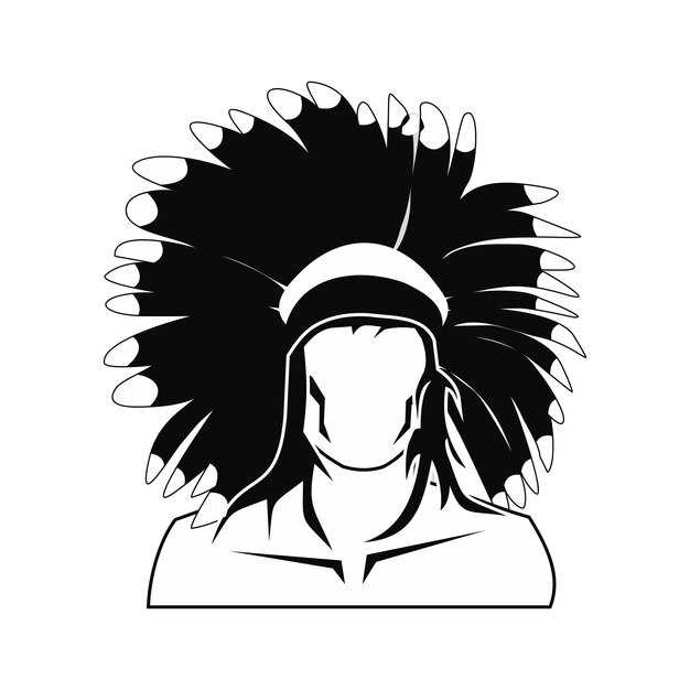 Vector american indian icon black simple style on white