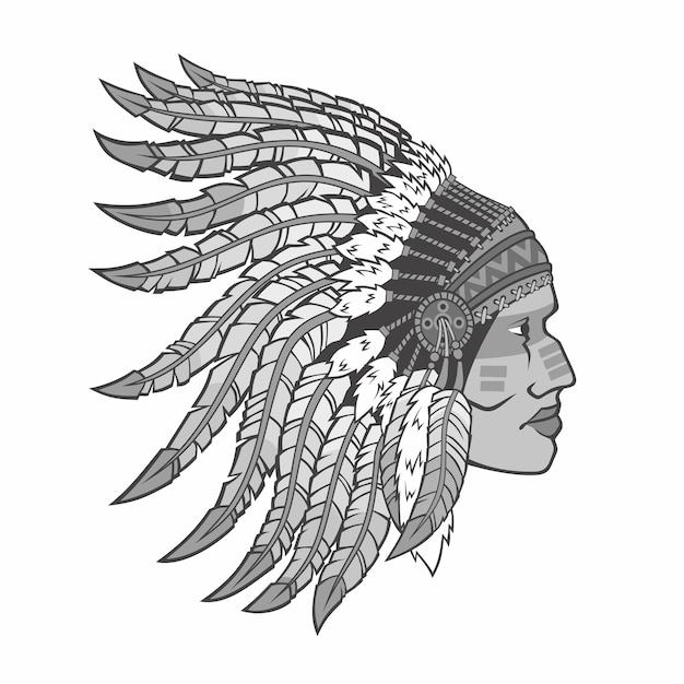 Vector american indian in national headdress isolated on white