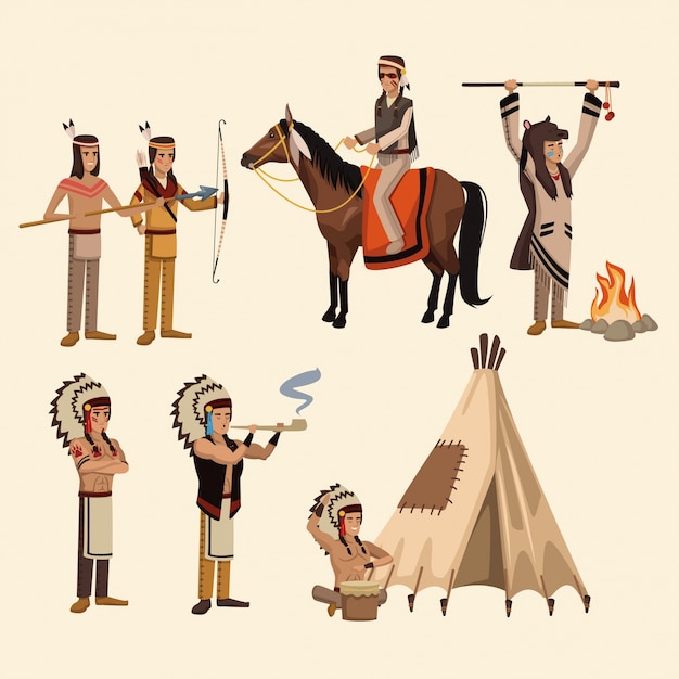 American indians icons set