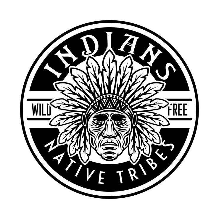 Vector american indians vector vintage round emblem label badge or logo with chief head in monochrome style isolated on white background