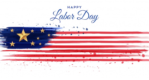 American labor day poster with brush watercolor