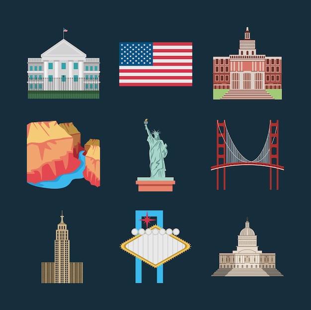 Vector american landmark and symbols