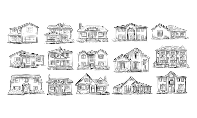 Vector american luxury home handdrawn collection