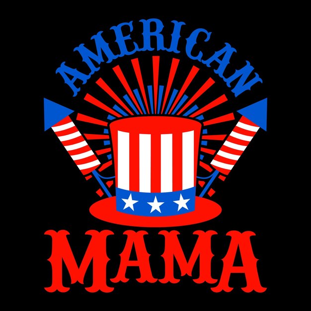 American Mama 재미있는 복고풍 빈티지 배지 7월 4일 스티커 및 T셔츠 디자인