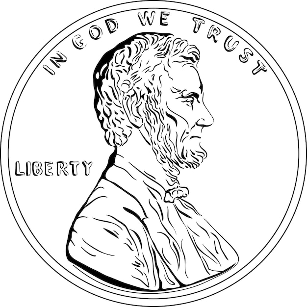 American money, united states one cent or penny, president lincoln on obverse. black and white image