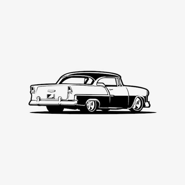 American muscle car hot rod monocromatica arte vettoriale silhouette vista posteriore