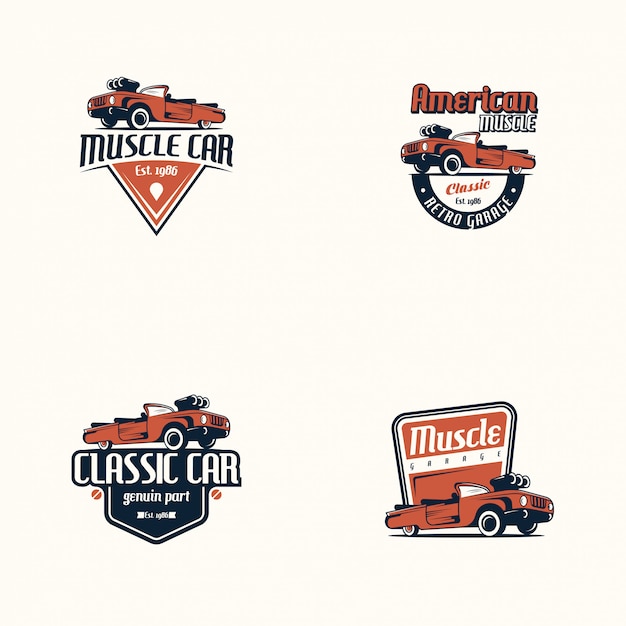 American muscle car logo set. retro classic car