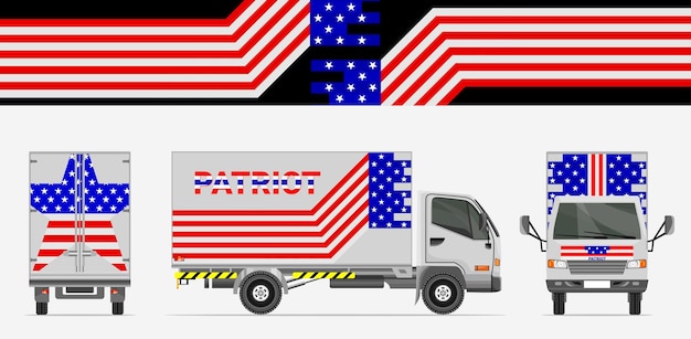 Vettore modello di progettazione di camion patriota americano e design mockup