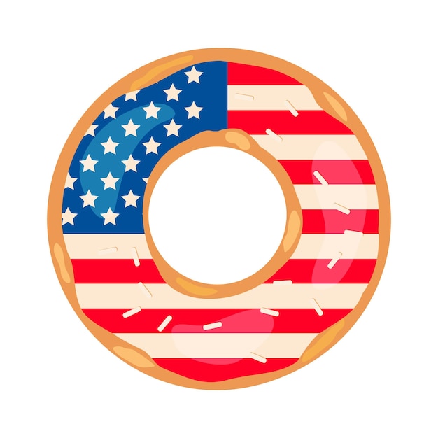 American Patriotic Donut with flag of USA on the glaze Independence Day doughnut Vector template for typography poster banner flyer sticker tshirt postcard logo design etc