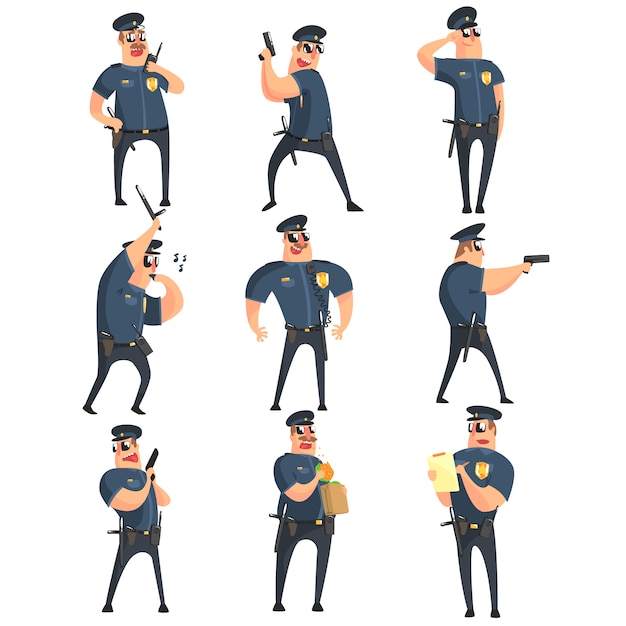 American Policeman Funny Characters Set