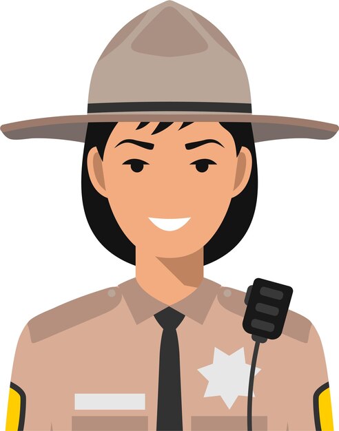 Vector american policewoman sheriff officer in traditional uniform character avatar icon in flat style