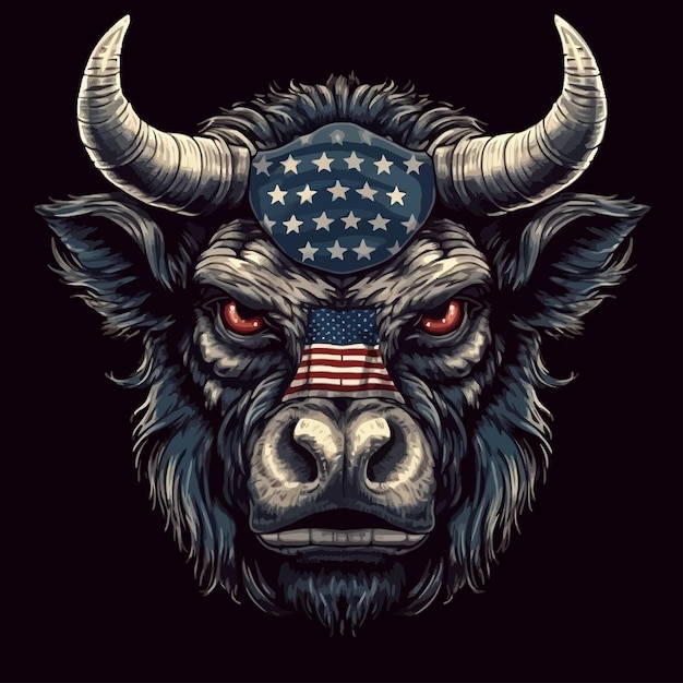 Vector american pride bull icon vector illustration of a bull in american flag