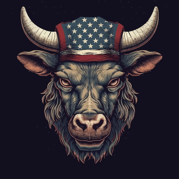 Vector american pride bull icon vector illustration of a bull in american flag