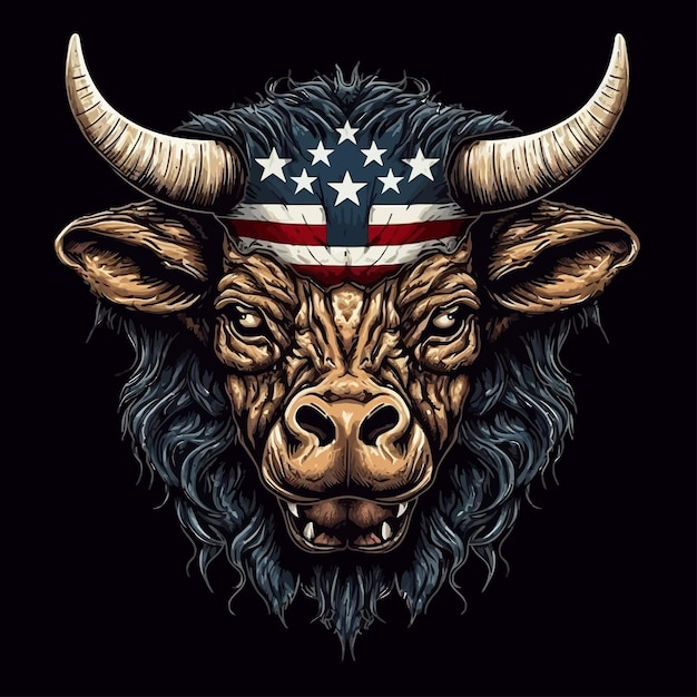 American pride bull icon Vector illustration of a bull in american flag