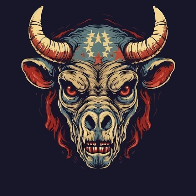 Vector american pride bull icon vector illustration of a bull in american flag