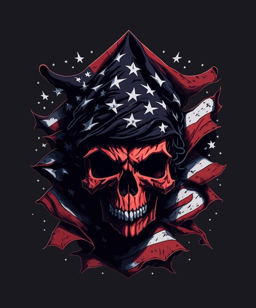 旗と星が付いたアメリカの赤い頭蓋骨