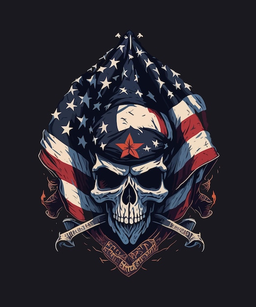 American Red skull with a flag and stars on it