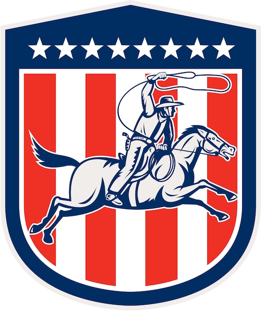 American rodeo cowboy horse lasso shield retro