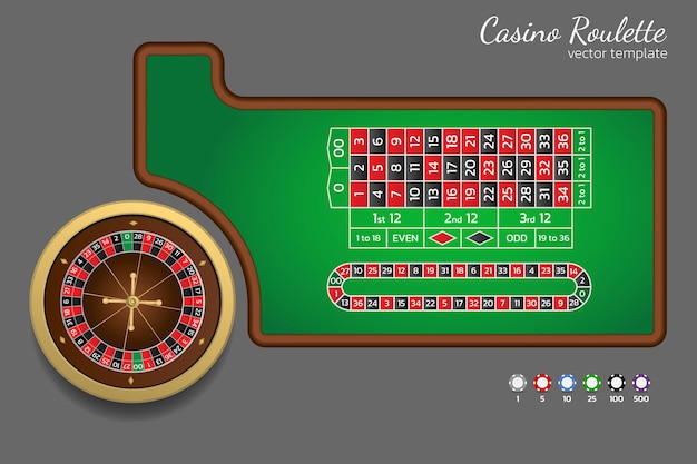 Roulette americana, due zero. modello per casinò online e sito web. ruota della roulette, traccia per puntate a chiamata e gettoni di gioco. illustrazione vettoriale