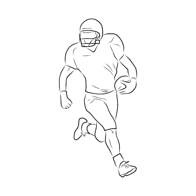 Disegnato a mano di schizzo dell'illustrazione di vettore del giocatore di football americano di rugby