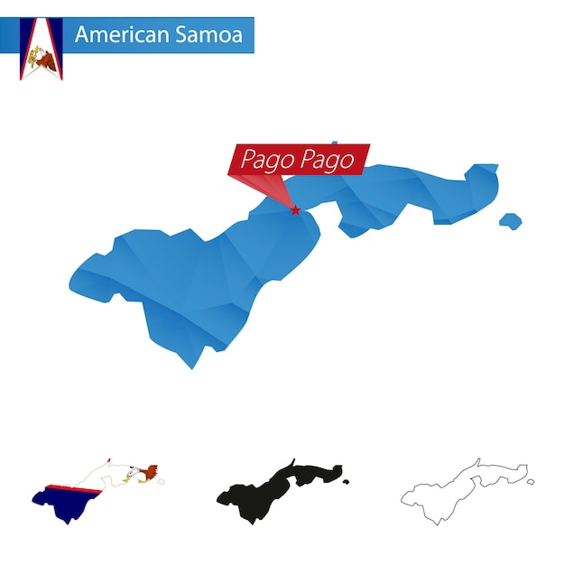 Mappa low poly blu delle samoa americane con pago pago capitale