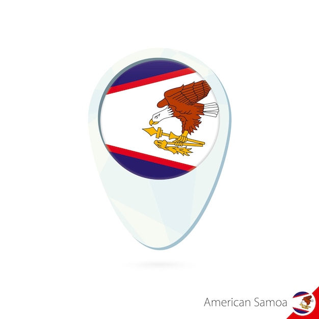 Icona del perno della mappa della posizione della bandiera delle samoa americane su sfondo bianco