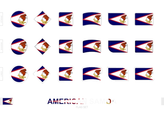 American samoa flag set, simple flags of american samoa with three different effects.